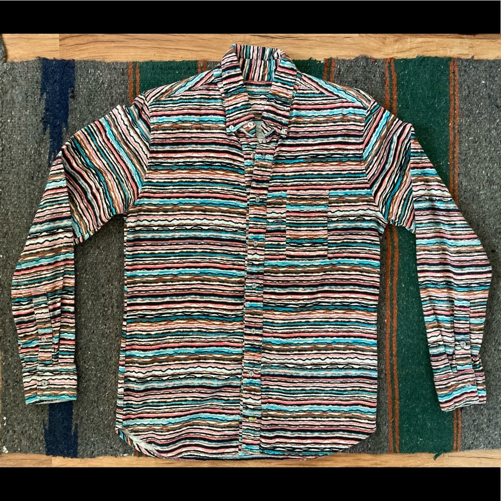 Multicolored Striped Flannel Button Up
